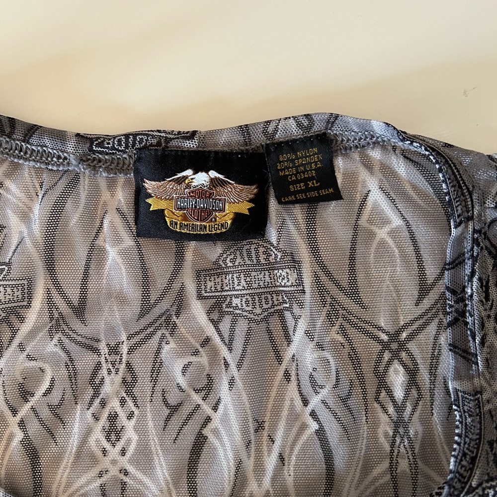 Harley-Davidson Women's Sheer Grey Graphic Top 90s Y2K - Picture 5 of 7